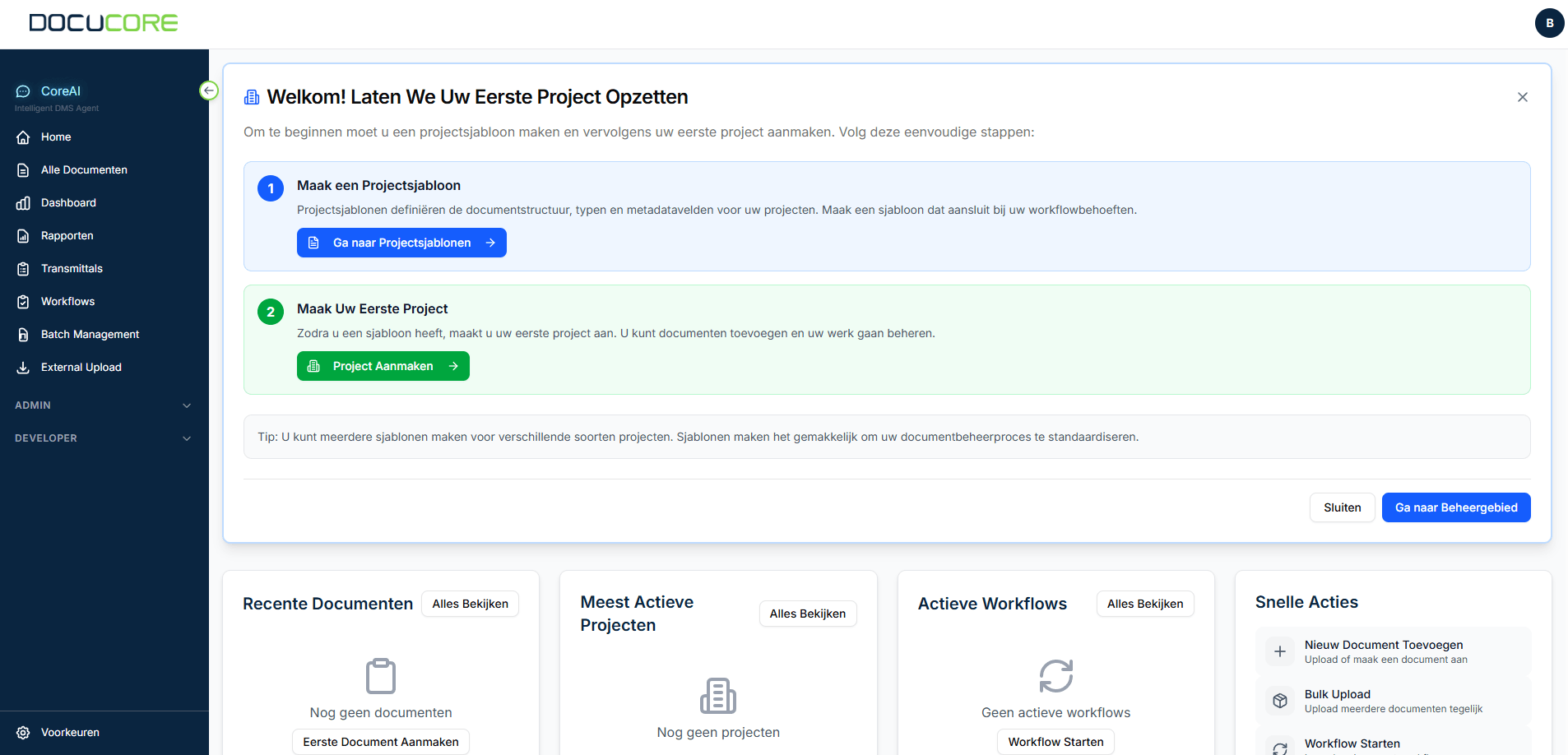 DocuCore dashboard